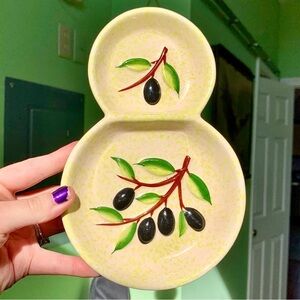 Vintage Yellow Retro Olive Floral Ceramic Serving Host Guest Kitchen Table Dish